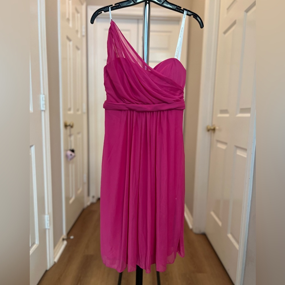 David's Bridal Fuchsia One-Shoulder Chiffon (Prom, Graduation, Wedding Guest)